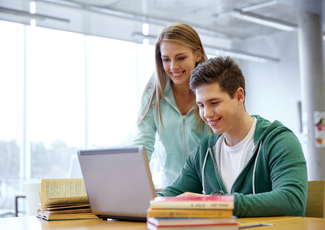 Student looking at computer