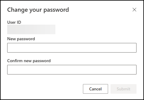 Change password screen