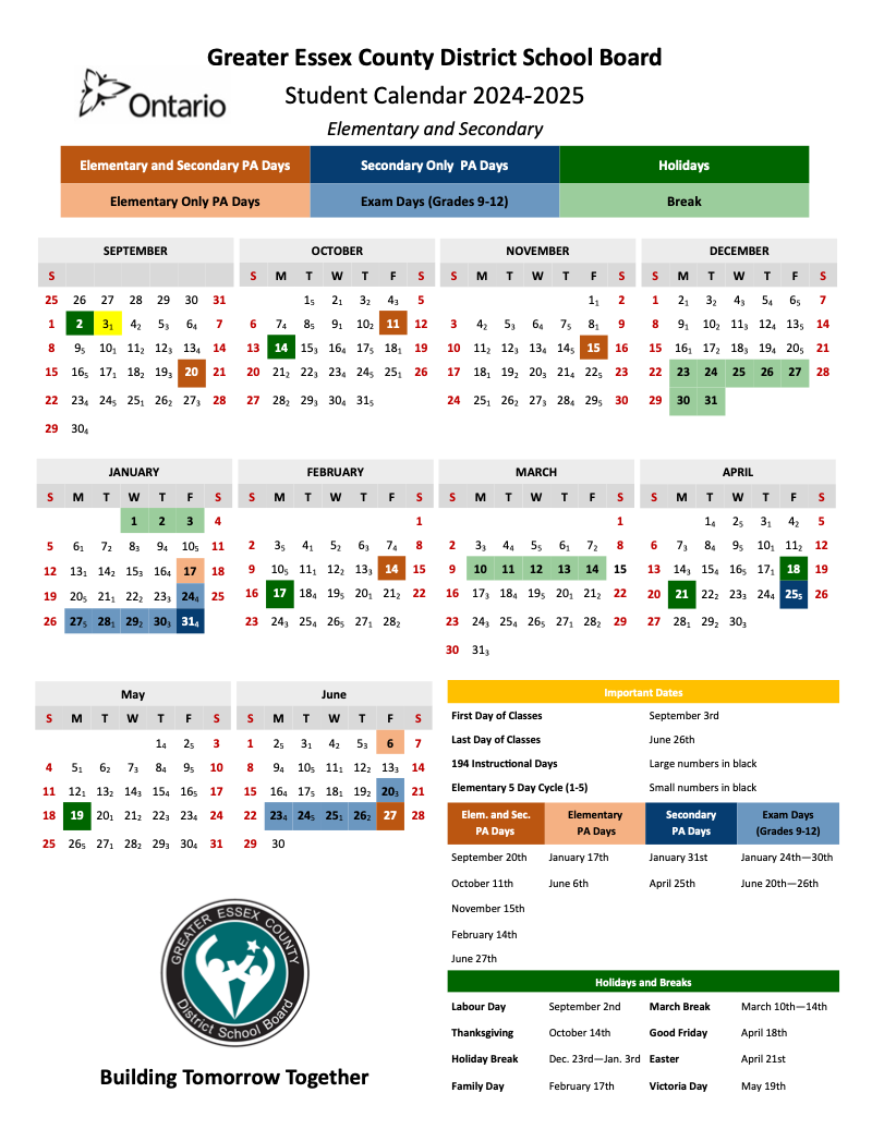 Student Calendar 2024-2025